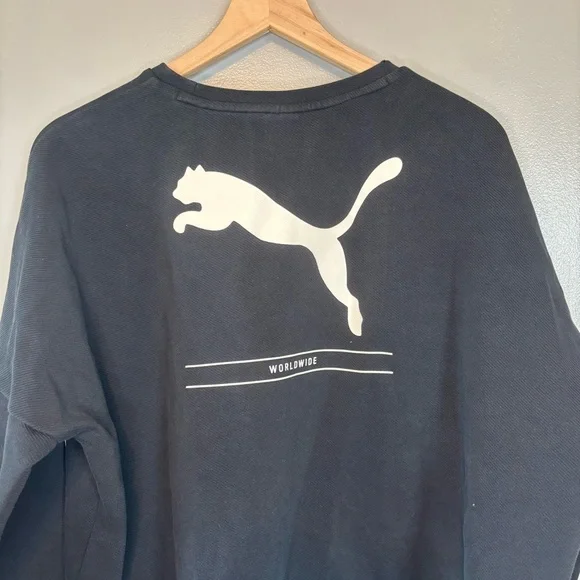 Puma Large Cropped Crew Neck Printed Sweatshirt Black - Picture 2 of 4